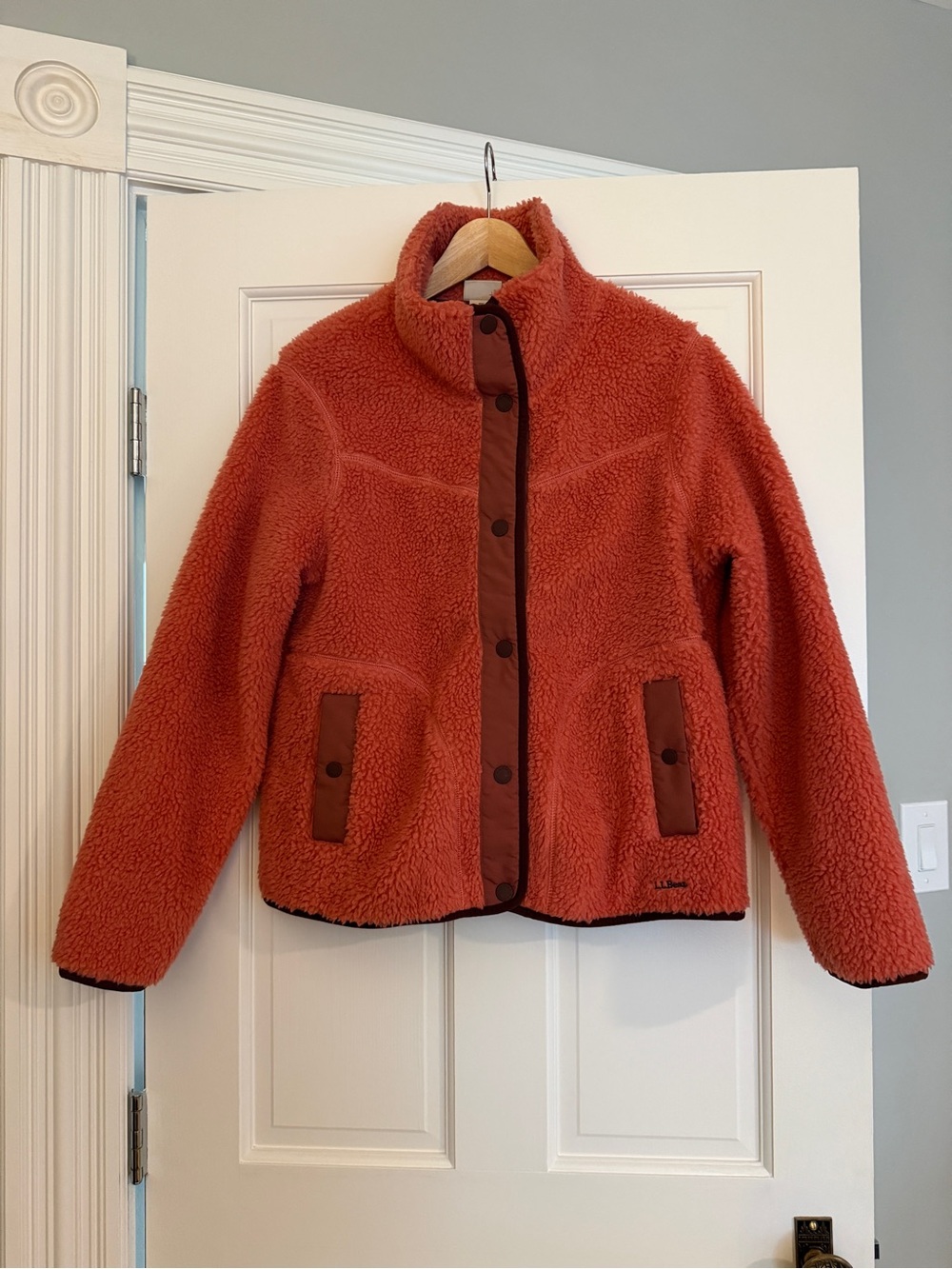 L.L.Bean Women's Sherpa Fleece Snap Front Jacket Coral Medium